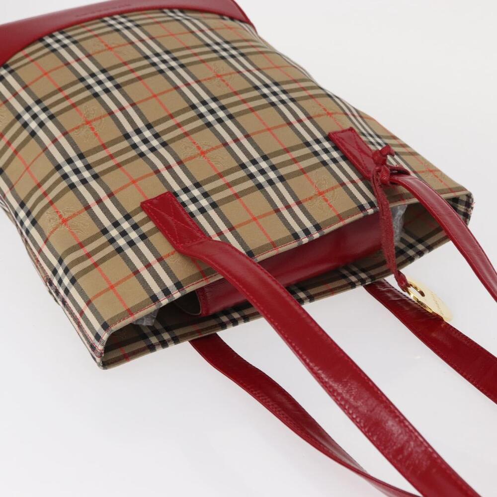 BURBERRY Nova Check Tote Bag Canvas Leather Beige Red gold Auth gh1367 - Picture 6 of 16